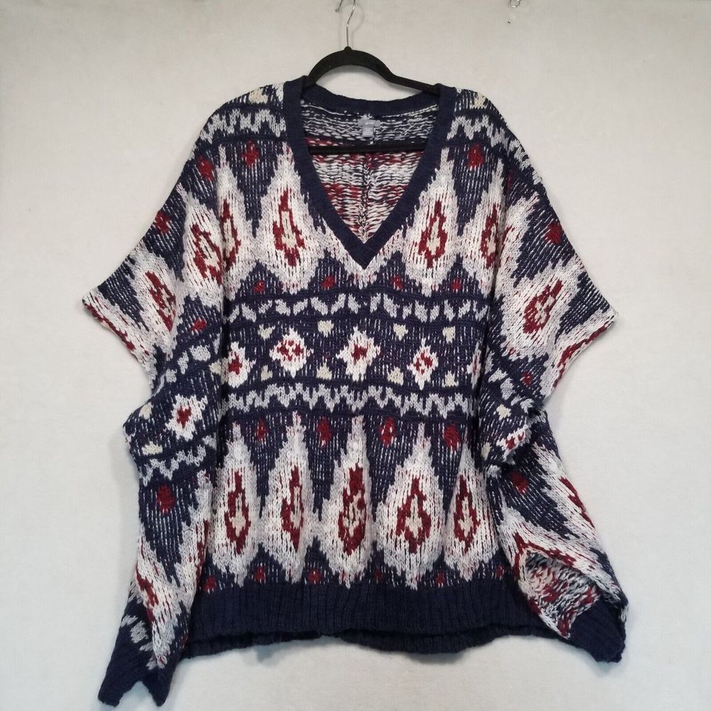 Aerie Sweater Womens L/XL Blue Pull Over Boxy Oversized Knit Boho Poncho